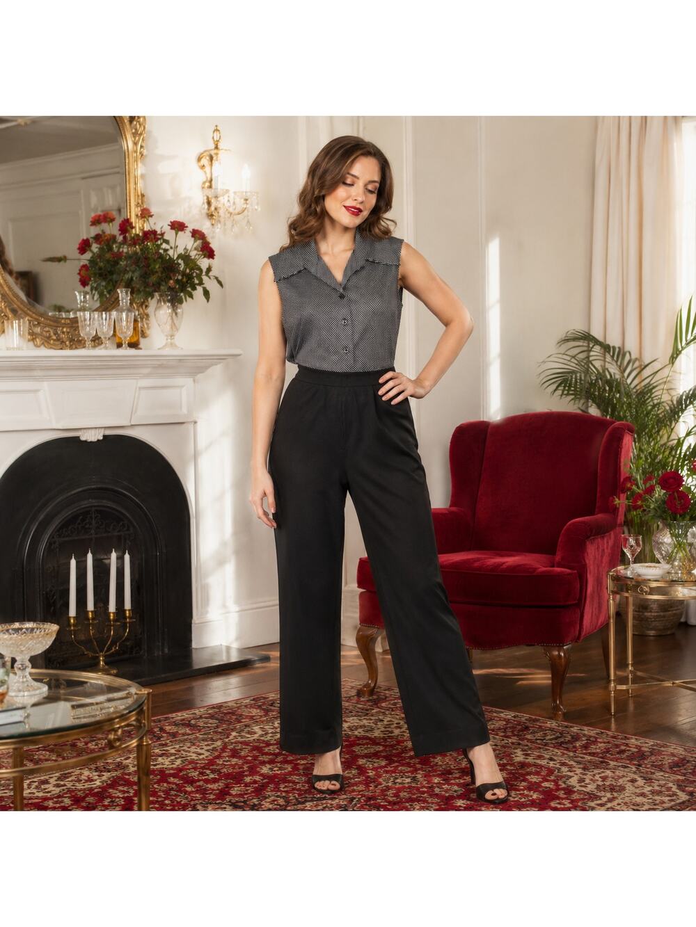 70s Alden’s Black White Polka Dot Sleeveless Jumpsuit - M